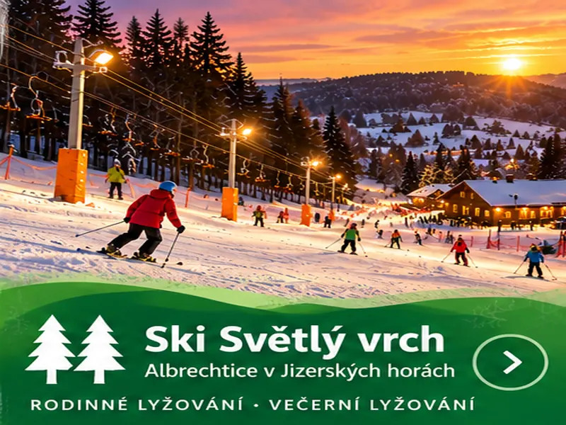 Ski Světlý vrch v Albrechticích v Jizerských horách, rodinné a večerní lyžování.