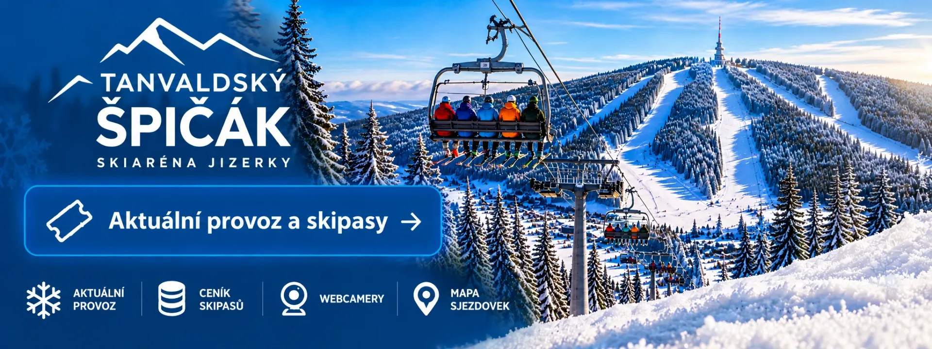 Lyžování na Tanvaldském Špičáku v Jizerských horách – sjezdovky, lanovka a aktuální informace o provozu a skipasech.